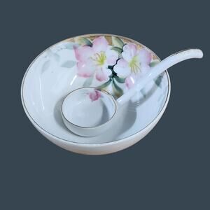 Vintage Azalea Floral Whipped Cream Bowl with Ladle Noritake Japan Hand Painted
